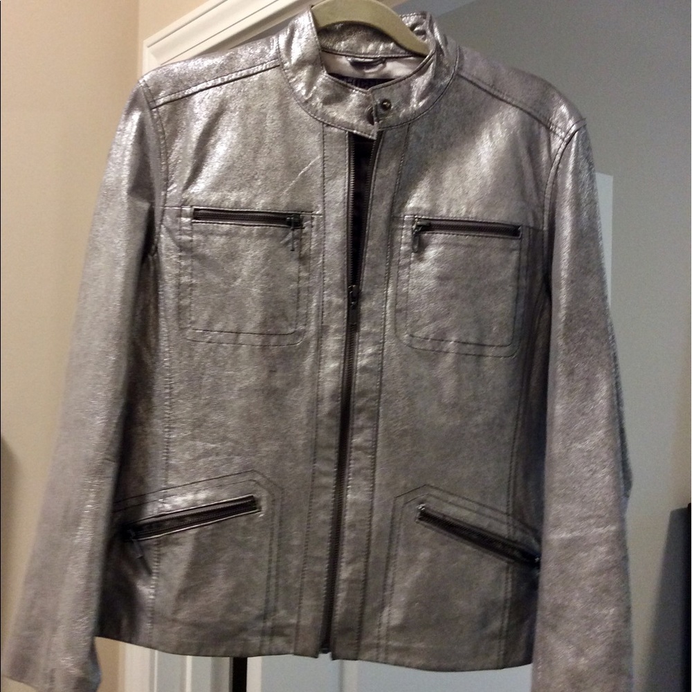 Chico’s silver leather jacket